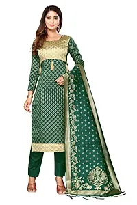 Womens Jacquard Green Beige Un-Stitched Woven Salwar Suit (Dress) Material With Dupatta.(Eva)-thumb3