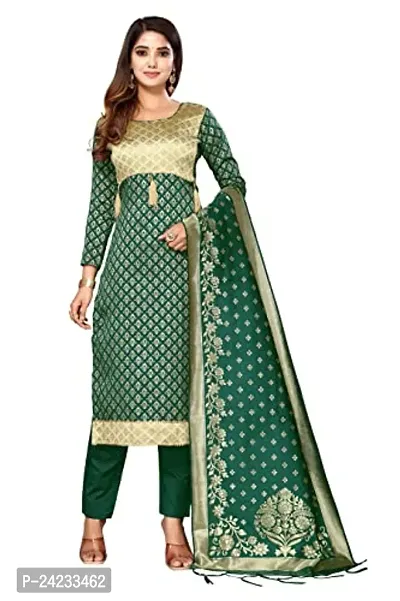 Womens Jacquard Green Beige Un-Stitched Woven Salwar Suit (Dress) Material With Dupatta.(Eva)-thumb4