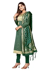 Womens Jacquard Green Beige Un-Stitched Woven Salwar Suit (Dress) Material With Dupatta.(Eva)-thumb1