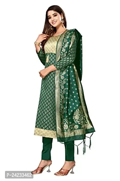 Womens Jacquard Green Beige Un-Stitched Woven Salwar Suit (Dress) Material With Dupatta.(Eva)-thumb2