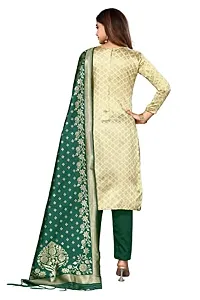 Womens Jacquard Green Beige Un-Stitched Woven Salwar Suit (Dress) Material With Dupatta.(Eva)-thumb2