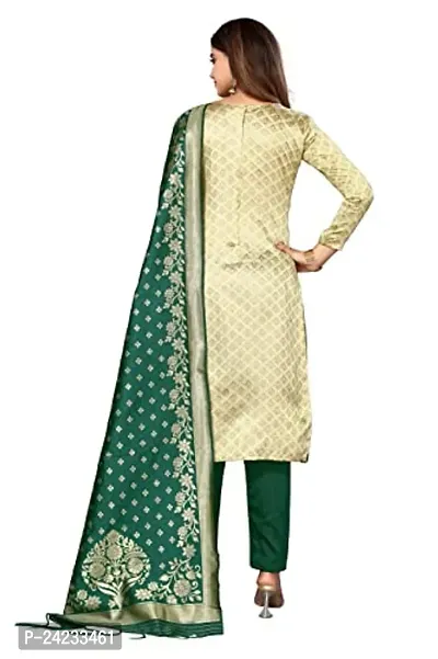 Womens Jacquard Green Beige Un-Stitched Woven Salwar Suit (Dress) Material With Dupatta.(Eva)-thumb3