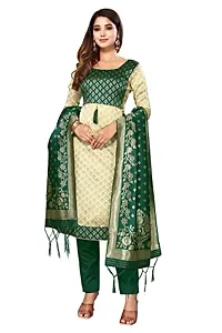 Womens Jacquard Green Beige Un-Stitched Woven Salwar Suit (Dress) Material With Dupatta.(Eva)-thumb1