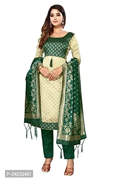 Womens Jacquard Green Beige Un-Stitched Woven Salwar Suit (Dress) Material With Dupatta.(Eva)-thumb2