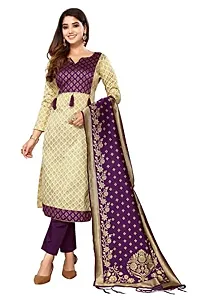 Womens Jacquard Cream Purple Un-Stitched  Woven Salwar Suit (Dress) Material With Dupatta.(Eva)-thumb2