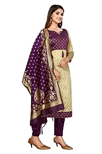 Womens Jacquard Cream Purple Un-Stitched  Woven Salwar Suit (Dress) Material With Dupatta.(Eva)-thumb3