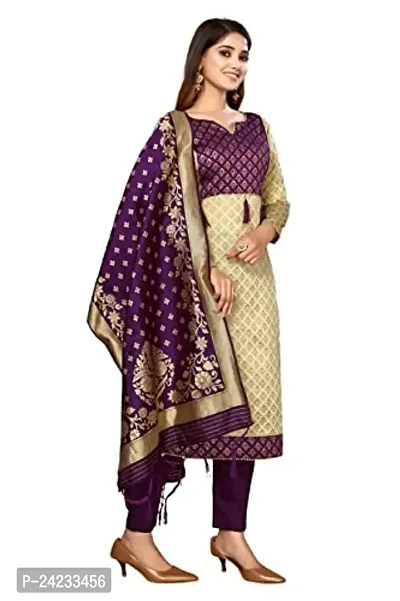 Womens Jacquard Cream Purple Un-Stitched  Woven Salwar Suit (Dress) Material With Dupatta.(Eva)-thumb4