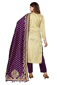 Womens Jacquard Cream Purple Un-Stitched  Woven Salwar Suit (Dress) Material With Dupatta.(Eva)-thumb1