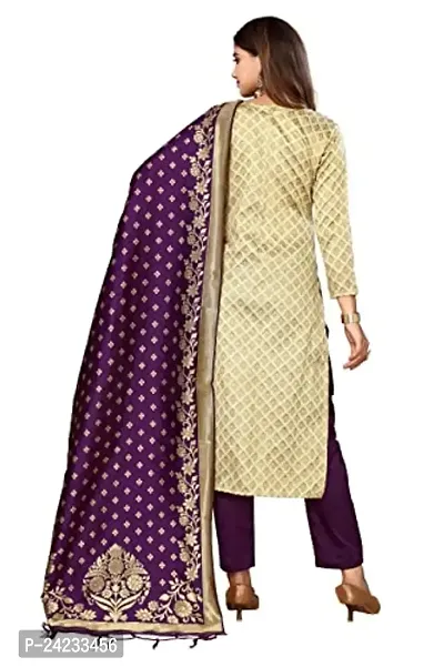 Womens Jacquard Cream Purple Un-Stitched  Woven Salwar Suit (Dress) Material With Dupatta.(Eva)-thumb2