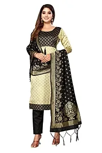 Womens Jacquard Black Beige Un-Stitched  Woven Salwar Suit (Dress) Material With Dupatta.(Eva)-thumb3