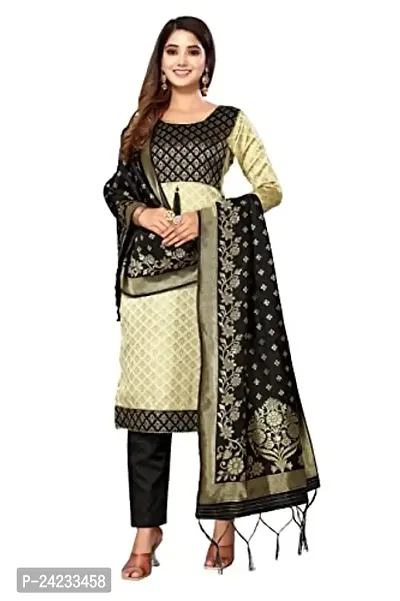 Womens Jacquard Black Beige Un-Stitched  Woven Salwar Suit (Dress) Material With Dupatta.(Eva)-thumb4