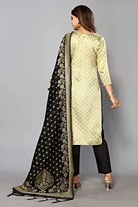 Womens Jacquard Black Beige Un-Stitched  Woven Salwar Suit (Dress) Material With Dupatta.(Eva)-thumb1