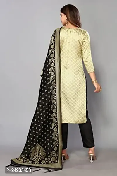 Womens Jacquard Black Beige Un-Stitched  Woven Salwar Suit (Dress) Material With Dupatta.(Eva)-thumb2