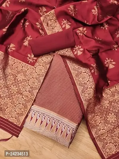 Womens Jacquard Maroon Banarasi Silk Woven Salwar Suit (Dress) Material With Dupatta-thumb0