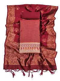 Womens Jacquard Maroon Banarasi Silk Woven Salwar Suit (Dress) Material With Dupatta-thumb1