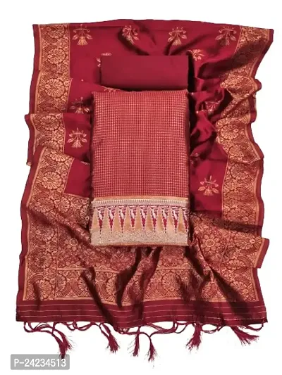 Womens Jacquard Maroon Banarasi Silk Woven Salwar Suit (Dress) Material With Dupatta-thumb2