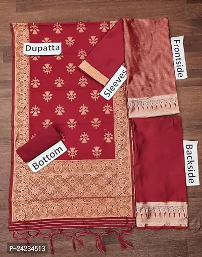 Womens Jacquard Maroon Banarasi Silk Woven Salwar Suit (Dress) Material With Dupatta-thumb3