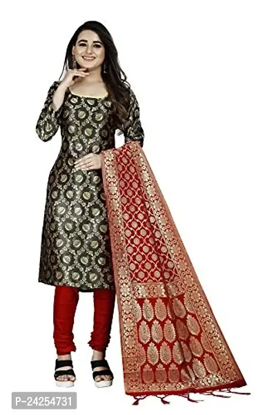 Womens Jacquard Black Banarasi Silk Woven Salwar Suit (Dress) Material With Dupatta