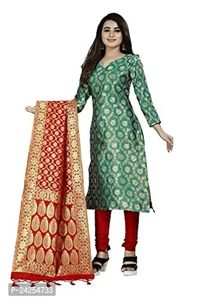 Womens Jacquard Rama Banarasi Silk Woven Salwar Suit (Dress) Material With Dupatta-thumb2