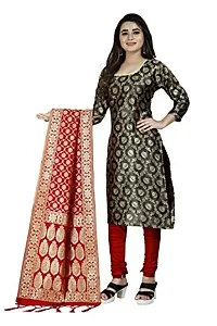 Womens Jacquard Black Banarasi Silk Woven Salwar Suit (Dress) Material With Dupatta-thumb1