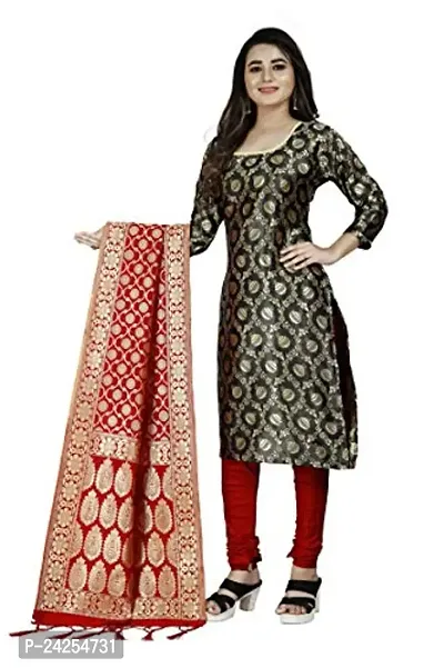 Womens Jacquard Black Banarasi Silk Woven Salwar Suit (Dress) Material With Dupatta-thumb2