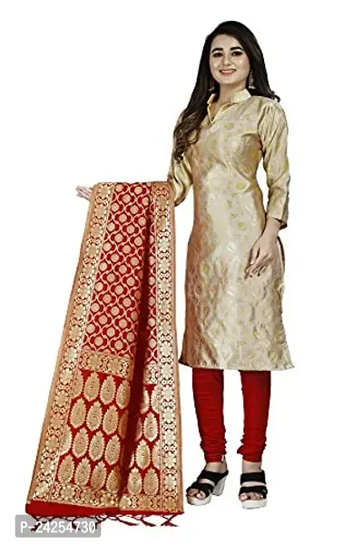 Womens Jacquard Chiku Banarasi Silk Woven Salwar Suit (Dress) Material With Dupatta-thumb3