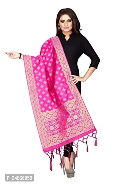 Womens Pink Banarasi Silk Zari Woven Dupatta/Chunni With Tassel.(DUP_SQ)