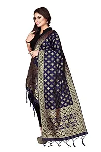 Womens Navy Banarasi Silk Zari Woven Dupatta/Chunni With Tassel.(DUP_SQ)-thumb1