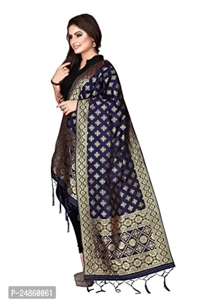 Womens Navy Banarasi Silk Zari Woven Dupatta/Chunni With Tassel.(DUP_SQ)-thumb2