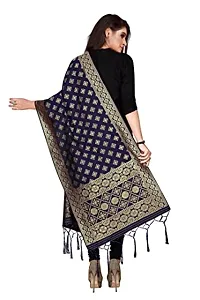 Womens Navy Banarasi Silk Zari Woven Dupatta/Chunni With Tassel.(DUP_SQ)-thumb2