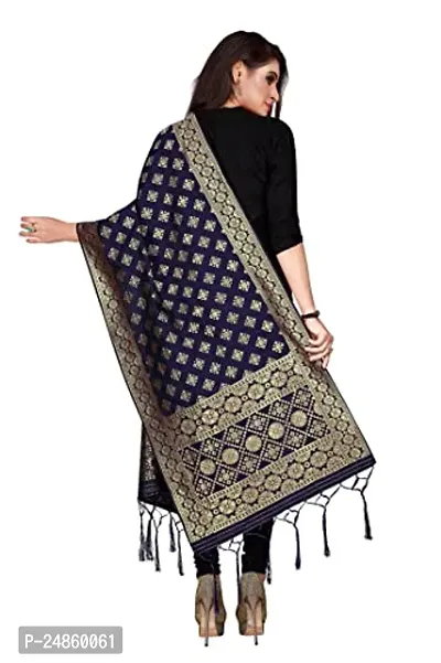 Womens Navy Banarasi Silk Zari Woven Dupatta/Chunni With Tassel.(DUP_SQ)-thumb3