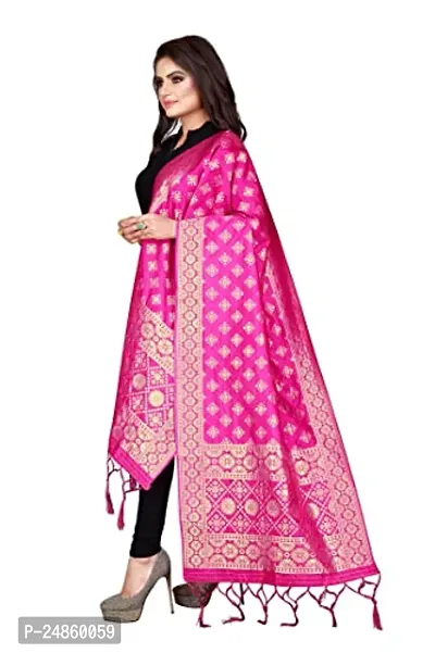 Womens Pink Banarasi Silk Zari Woven Dupatta/Chunni With Tassel.(DUP_SQ)-thumb2