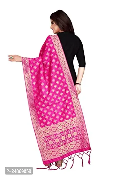 Womens Pink Banarasi Silk Zari Woven Dupatta/Chunni With Tassel.(DUP_SQ)-thumb3