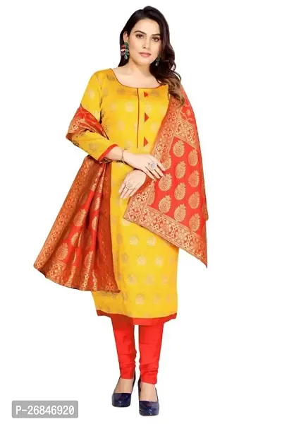 Classic Banarasi Silk Jacquard Dress Material with Dupatta for Women-thumb0