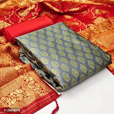 Womens Grey Jacquard Banarasi Silk Dress Material With Banarasi Dupatta(Esha_N)-thumb0