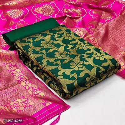 Classic Green Banarasi Silk Dress Material with Dupatta For Women-thumb0