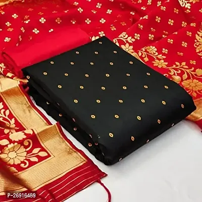 Women Black Banarasi Silk Dress Material With Dupatta