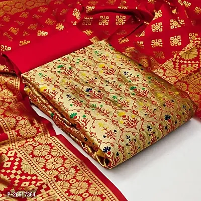 Womens Red Banarasi Silk Suit Material With Banarasi Dupatta(Yashvi_N)