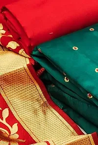 Women Turquoise Banarasi Silk Dress Material With Dupatta-thumb2