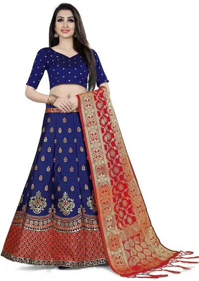 Womens Self Design Art Silk Semi Stitched Lehenga Choli