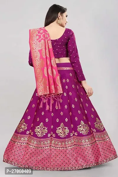 Womens Jacquard Wine Semi-Stitched Lehenga Choli Set With Banarasi Dupatta(LC_LAHER)-thumb3