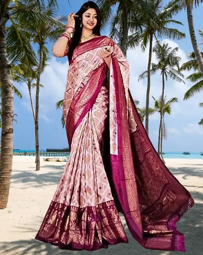 Beautiful Dola Silk Foil Print Women Saree with Blouse piece