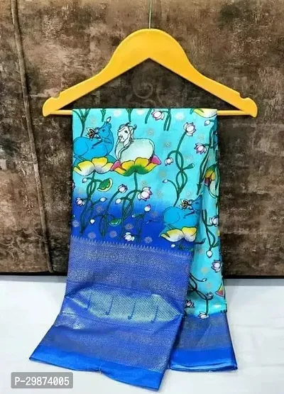Womens Sky Blue Dola Silk Printed Saree With Blouse Piece