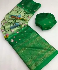 Womens Green Dola Silk Printed Saree With Blouse Piece-thumb1