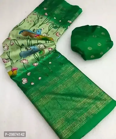 Womens Green Dola Silk Printed Saree With Blouse Piece-thumb2