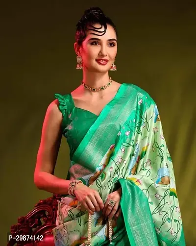 Womens Green Dola Silk Printed Saree With Blouse Piece-thumb3