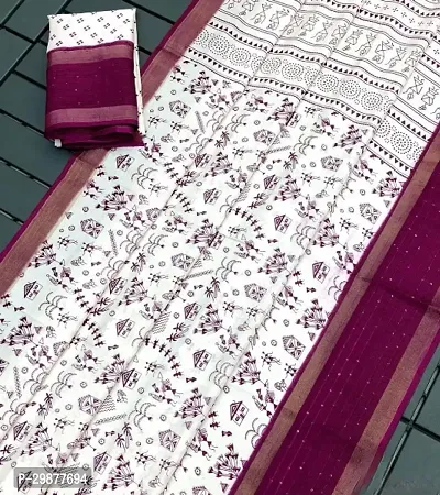 Womens Multi Color Dola Silk Sequense Printed Saree With Blouse Piece