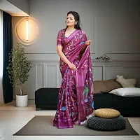 Women Purple Dola Silk kalamkari Print Saree With Blouse Piece-thumb1