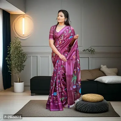 Women Purple Dola Silk kalamkari Print Saree With Blouse Piece-thumb2
