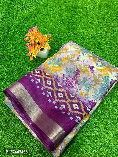 Elegant Purple Linen Printed Bollywood Saree with Blouse piece